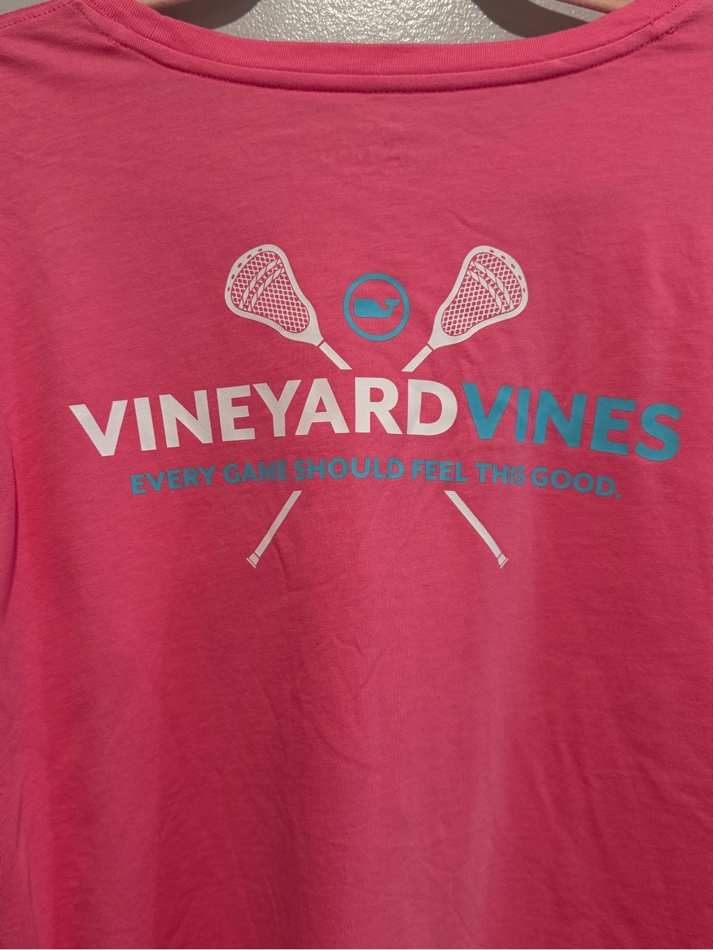 Vineyard Vines Hot Pink Lacrosse Graphic Tee with White & Aqua Print